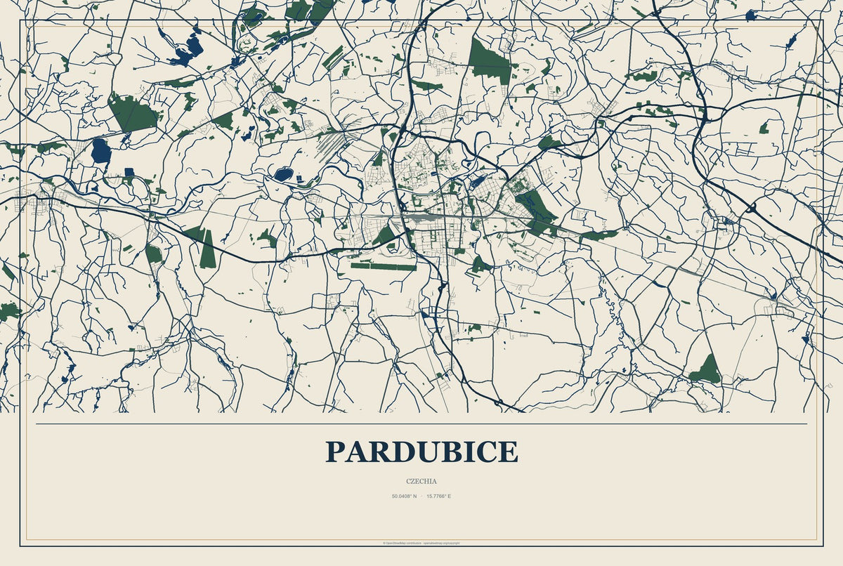 Pardubice, Czechia City Map Aluminum Sign in Coastal Cutout style