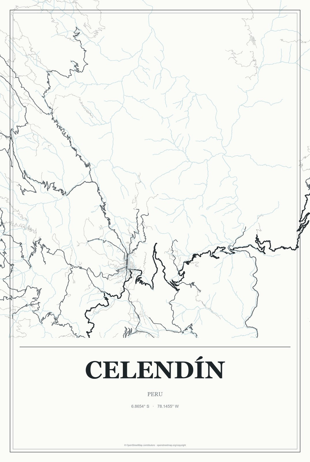 Celendín, Peru City Map Aluminum Sign in Gallery Air style