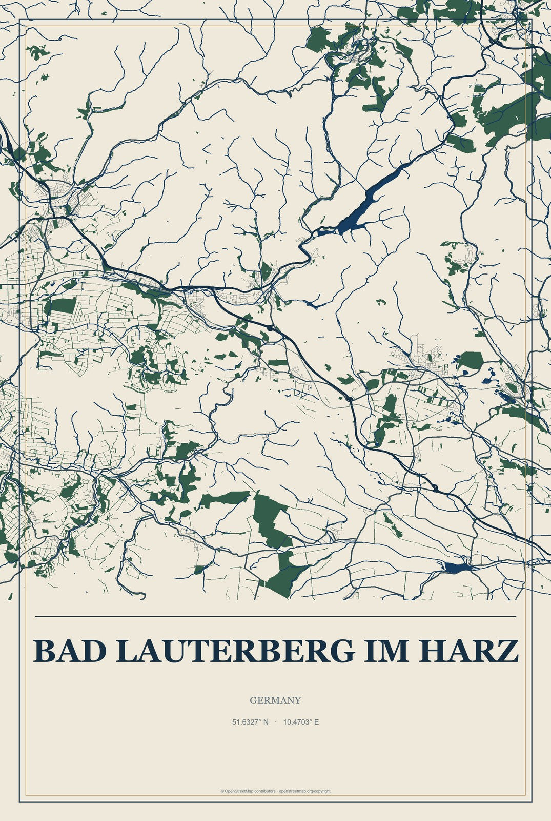 Bad Lauterberg im Harz, Germany City Map Aluminum Sign in Coastal Cutout style