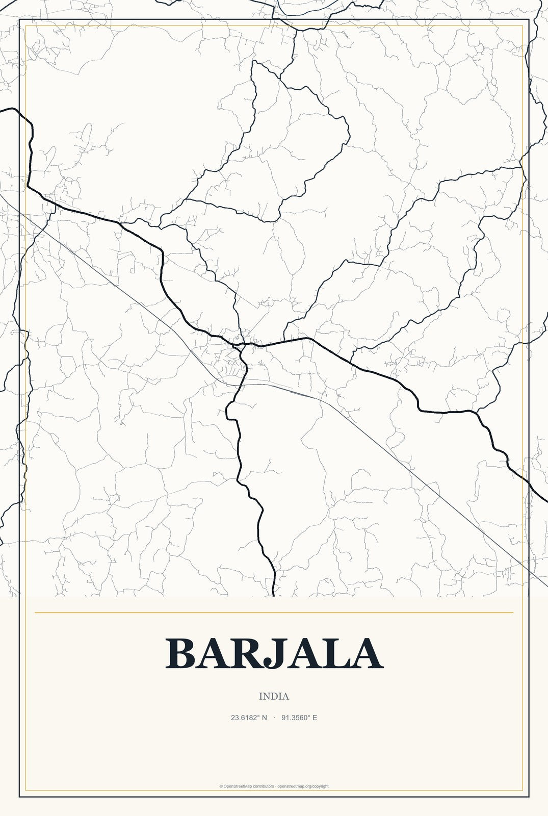 Barjala, India City Map Aluminum Sign in Citrine Modern style
