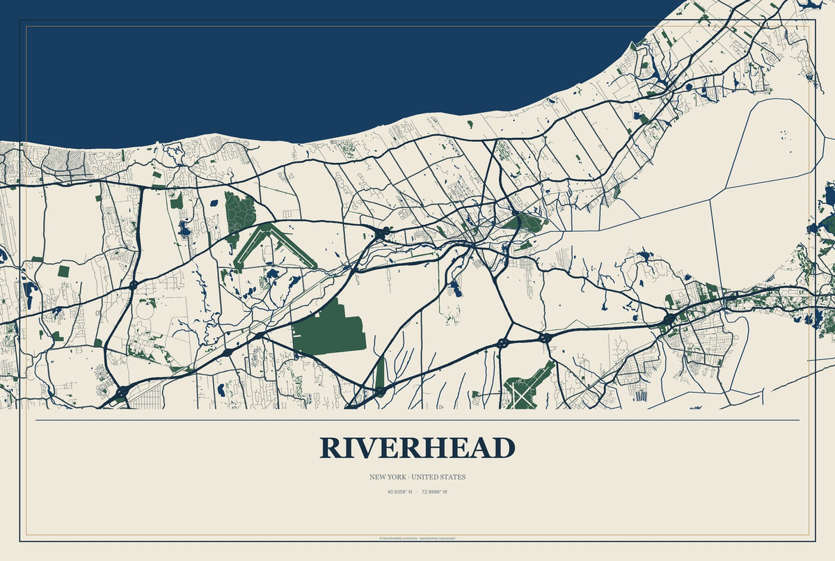 Riverhead, New York City Map Aluminum Sign in Coastal Cutout style