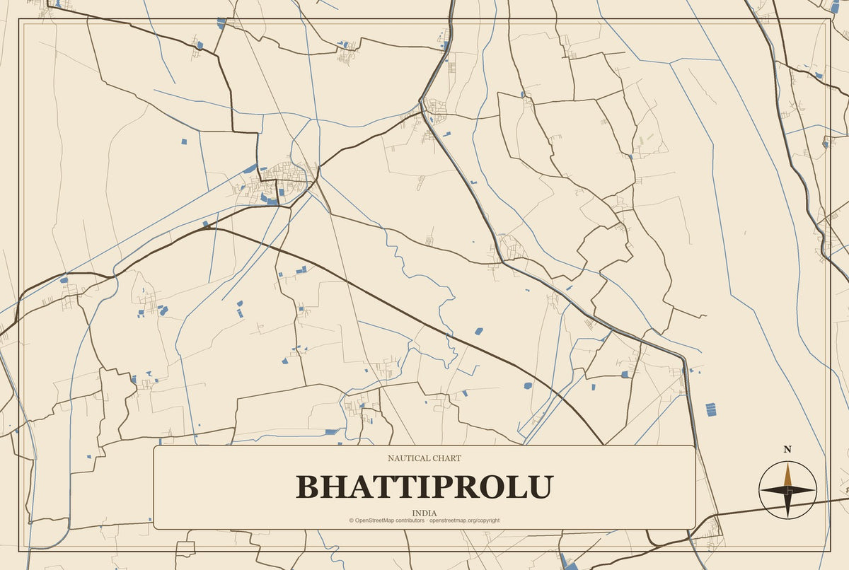Bhattiprolu, India City Map Aluminum Sign in Heritage Nautical style