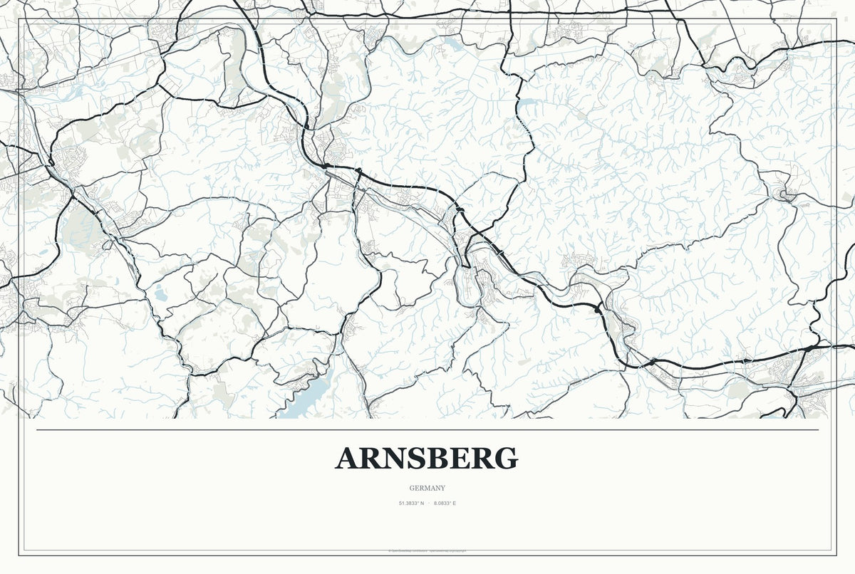 Arnsberg, Germany City Map Aluminum Sign in Gallery Air style