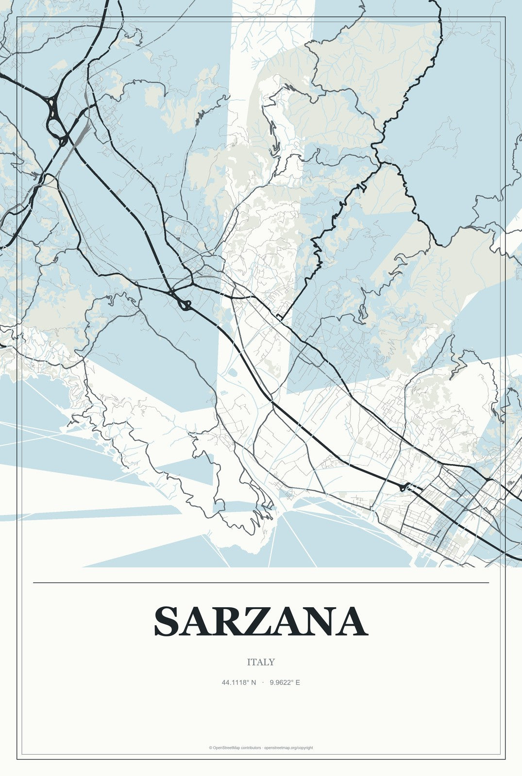 Sarzana, Italy City Map Aluminum Sign in Gallery Air style
