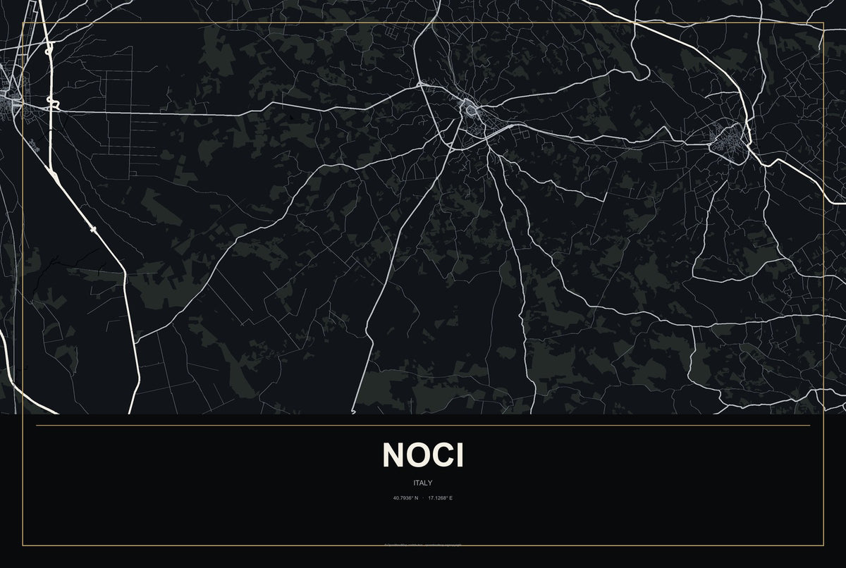 Noci, Italy City Map Aluminum Sign in Metropolitan Noir style
