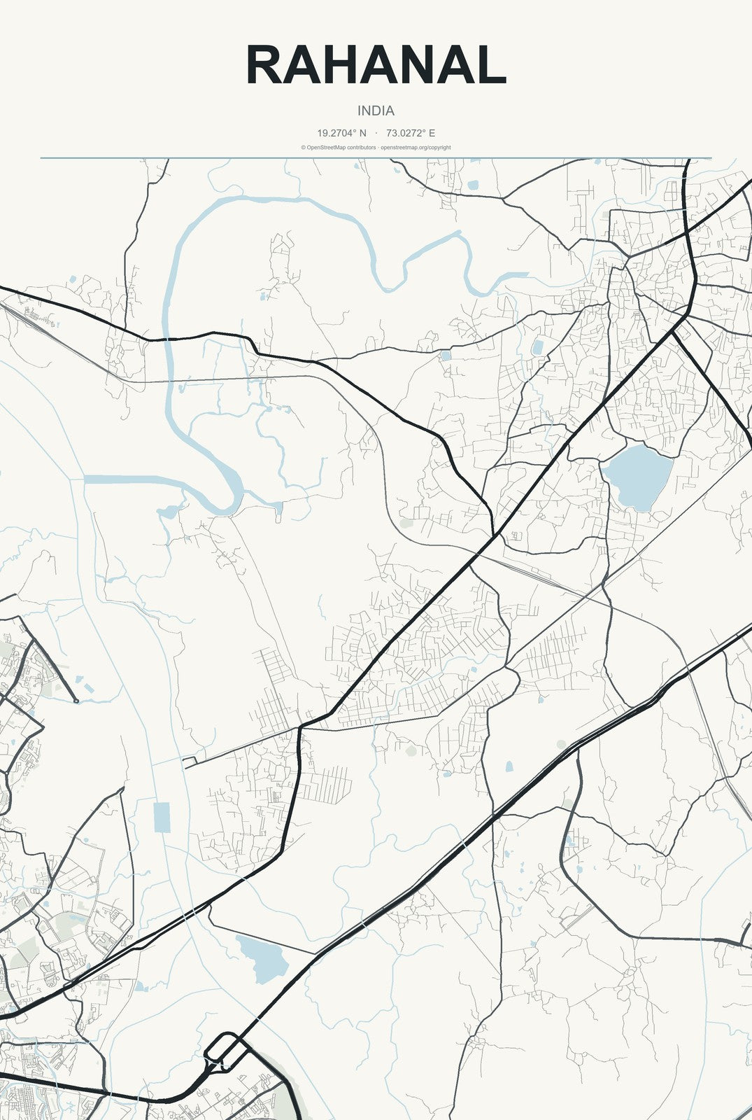 Rahanal, India City Map Aluminum Sign in Headline Atlas style