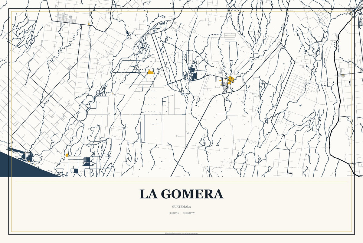 La Gomera, Guatemala City Map Aluminum Sign in Citrine Modern style