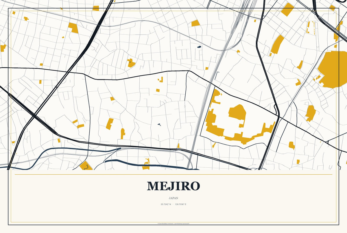 Mejiro, Japan City Map Aluminum Sign in Citrine Modern style