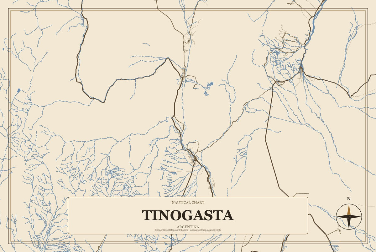Tinogasta, Argentina City Map Aluminum Sign in Heritage Nautical style