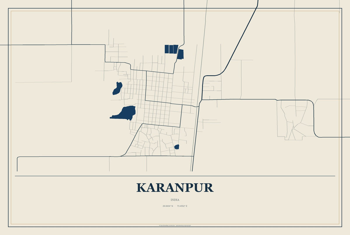 Karanpur, India City Map Aluminum Sign in Coastal Cutout style