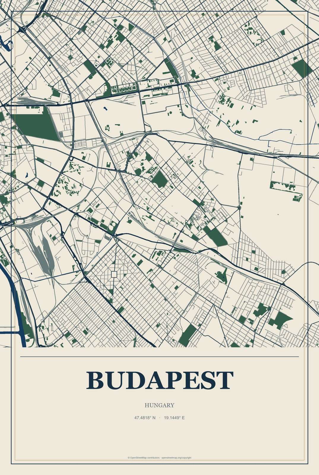 Budapest, Hungary City Map Aluminum Sign in Coastal Cutout style
