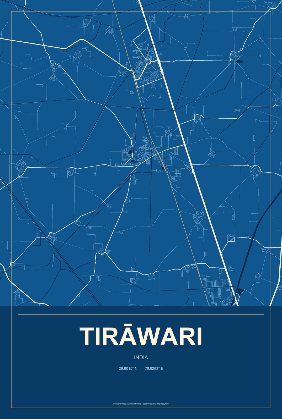 Tirāwari, India City Map Aluminum Sign in Harbor Cobalt style