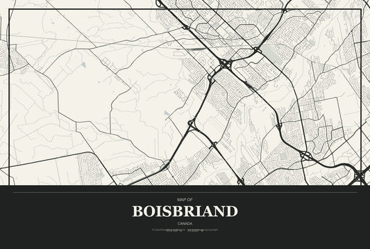 Boisbriand, Canada City Map Aluminum Sign in Museum Plaque style