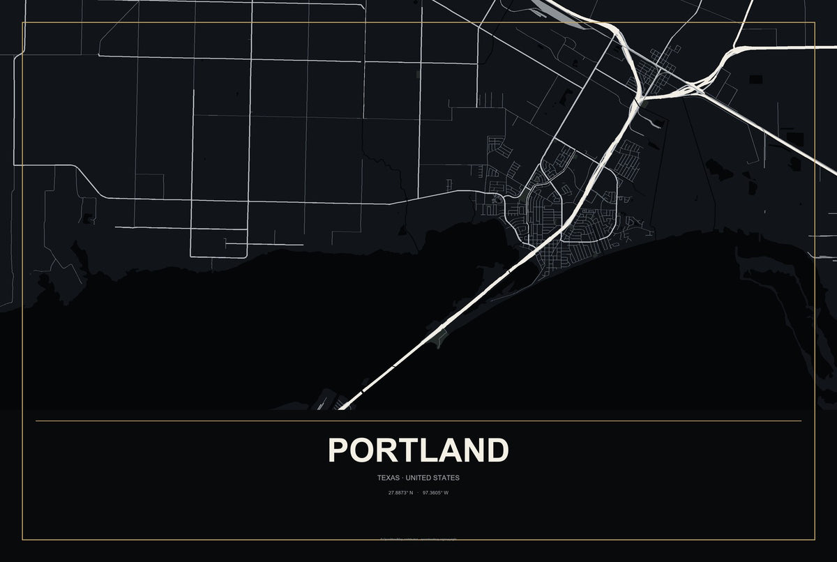 Portland, Texas City Map Aluminum Sign in Metropolitan Noir style