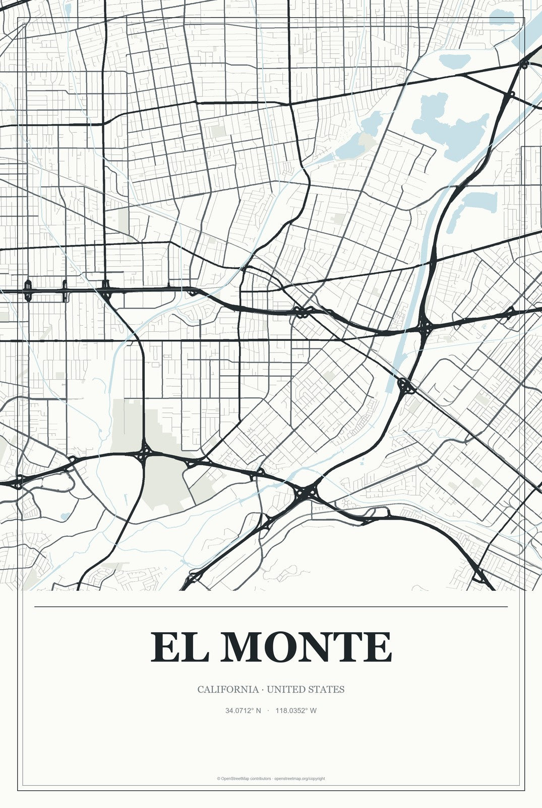 El Monte, California City Map Aluminum Sign in Gallery Air style