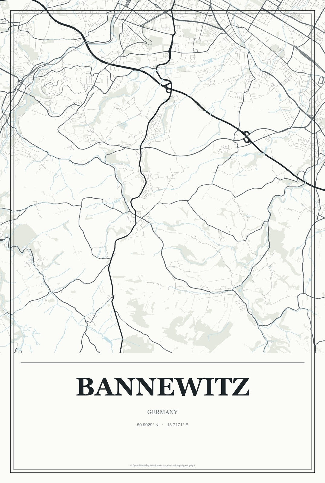 Bannewitz, Germany City Map Aluminum Sign in Gallery Air style