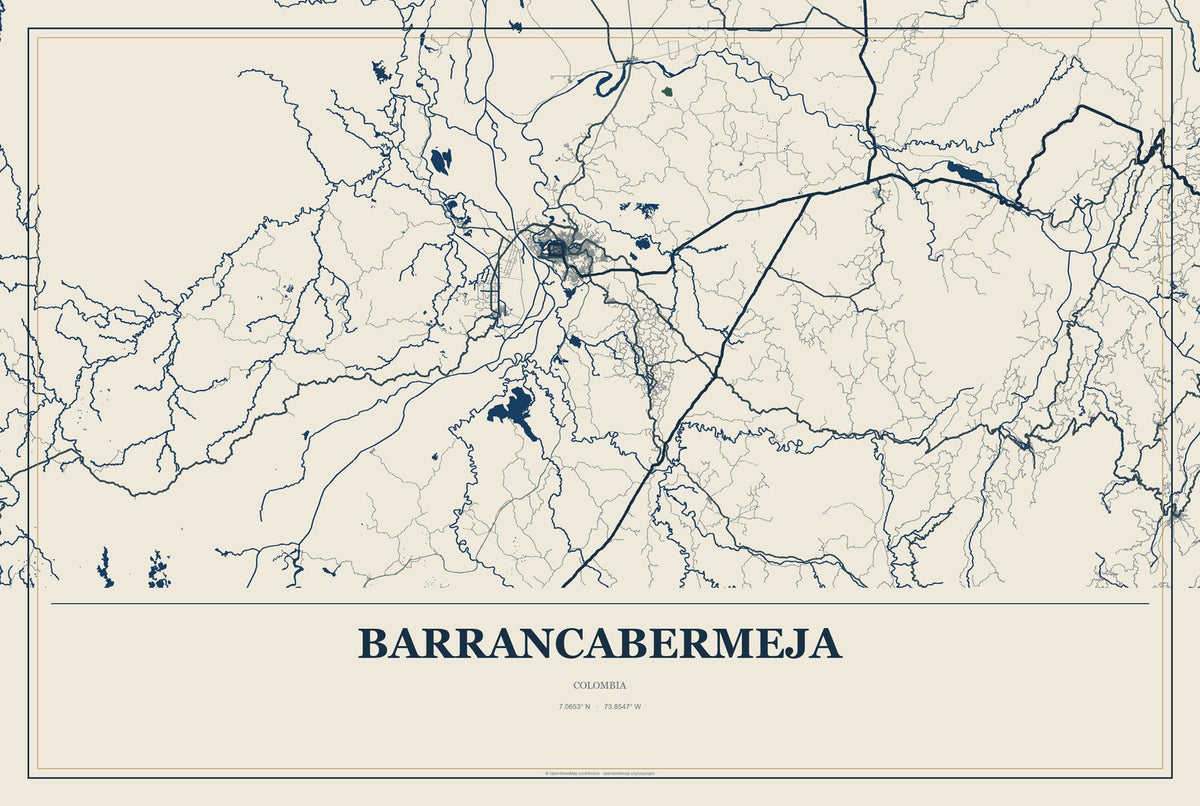 Barrancabermeja, Colombia City Map Aluminum Sign in Coastal Cutout style