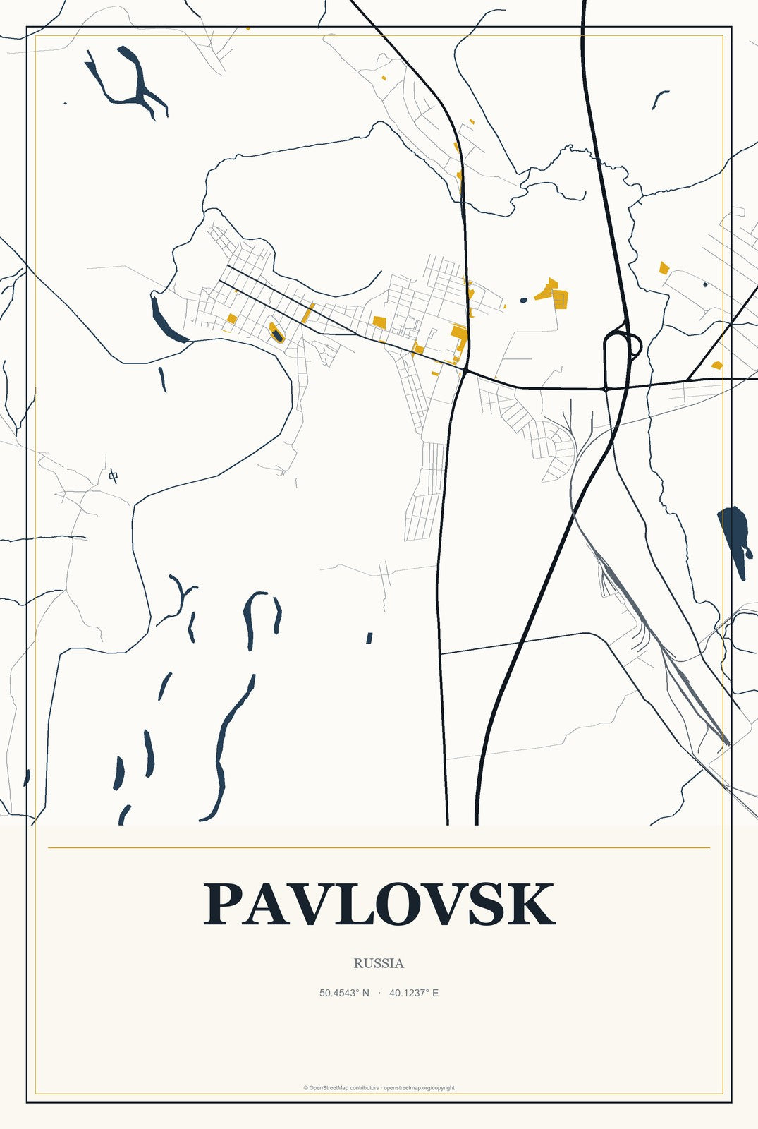 Pavlovsk, Altai Krai, Russia City Map Aluminum Sign in Citrine Modern style