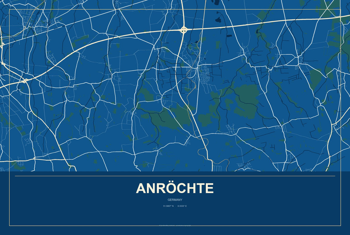 Anröchte, Germany City Map Aluminum Sign in Harbor Cobalt style