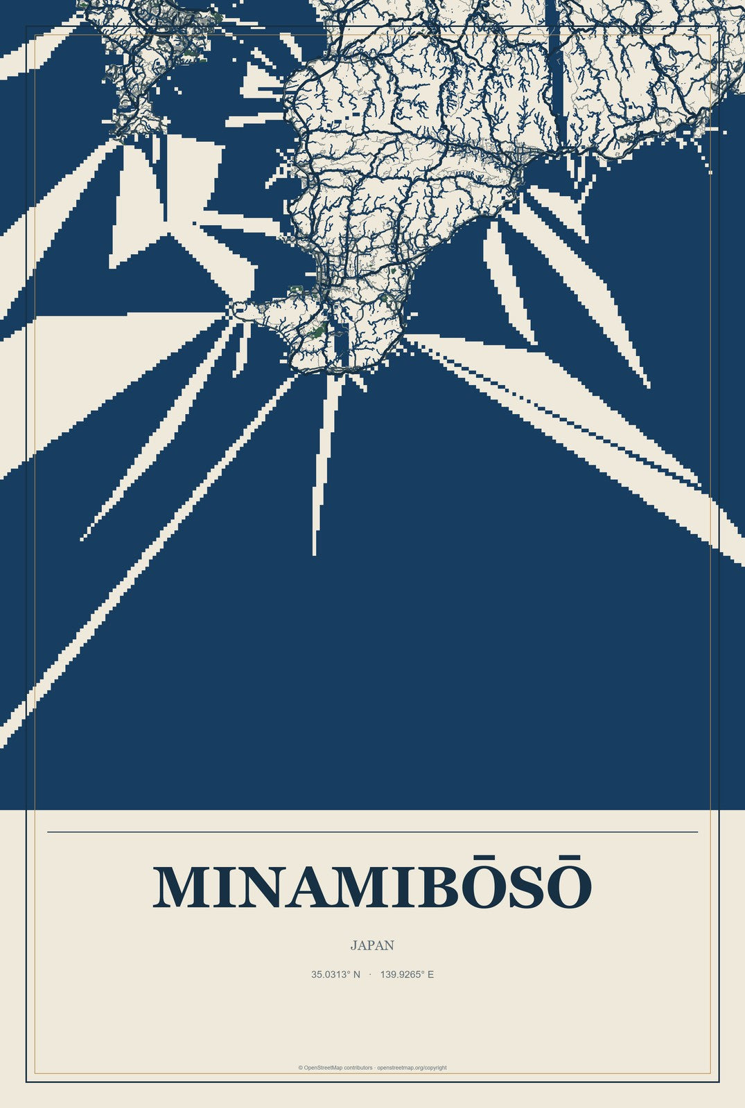 Minamibōsō, Japan City Map Aluminum Sign in Coastal Cutout style