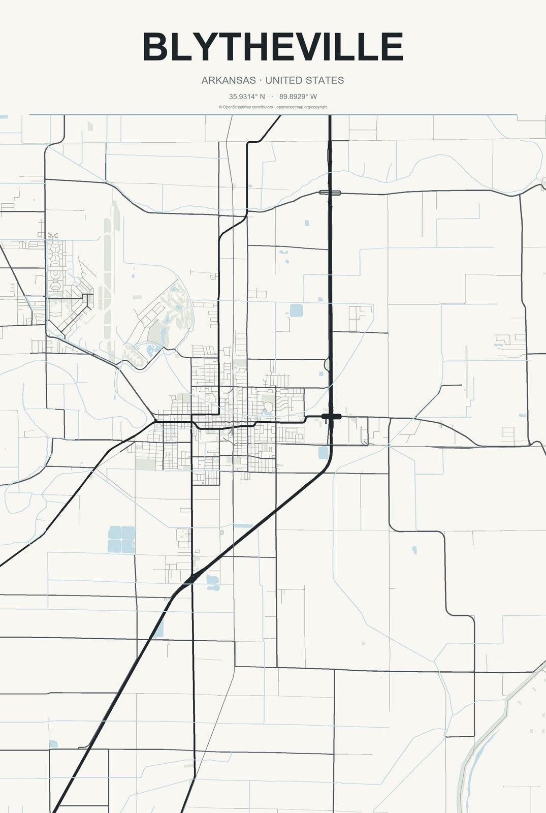 Blytheville, Arkansas City Map Aluminum Sign in Headline Atlas style