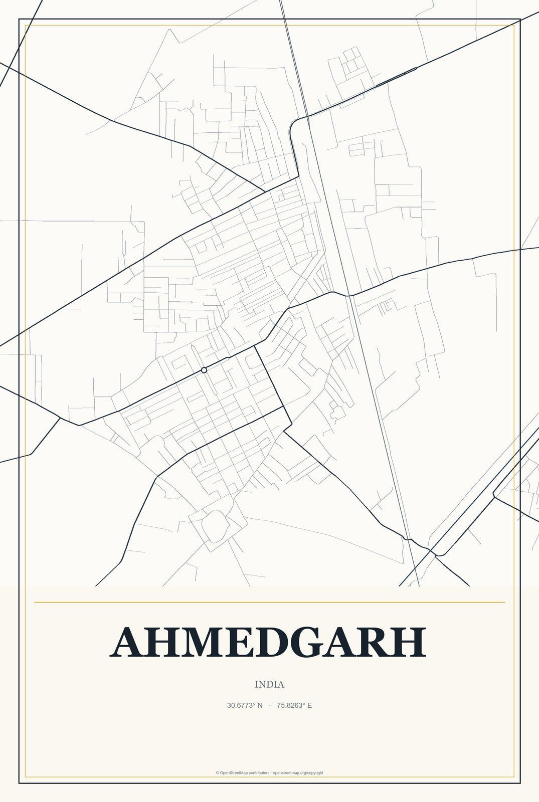 Ahmedgarh, India City Map Aluminum Sign in Citrine Modern style