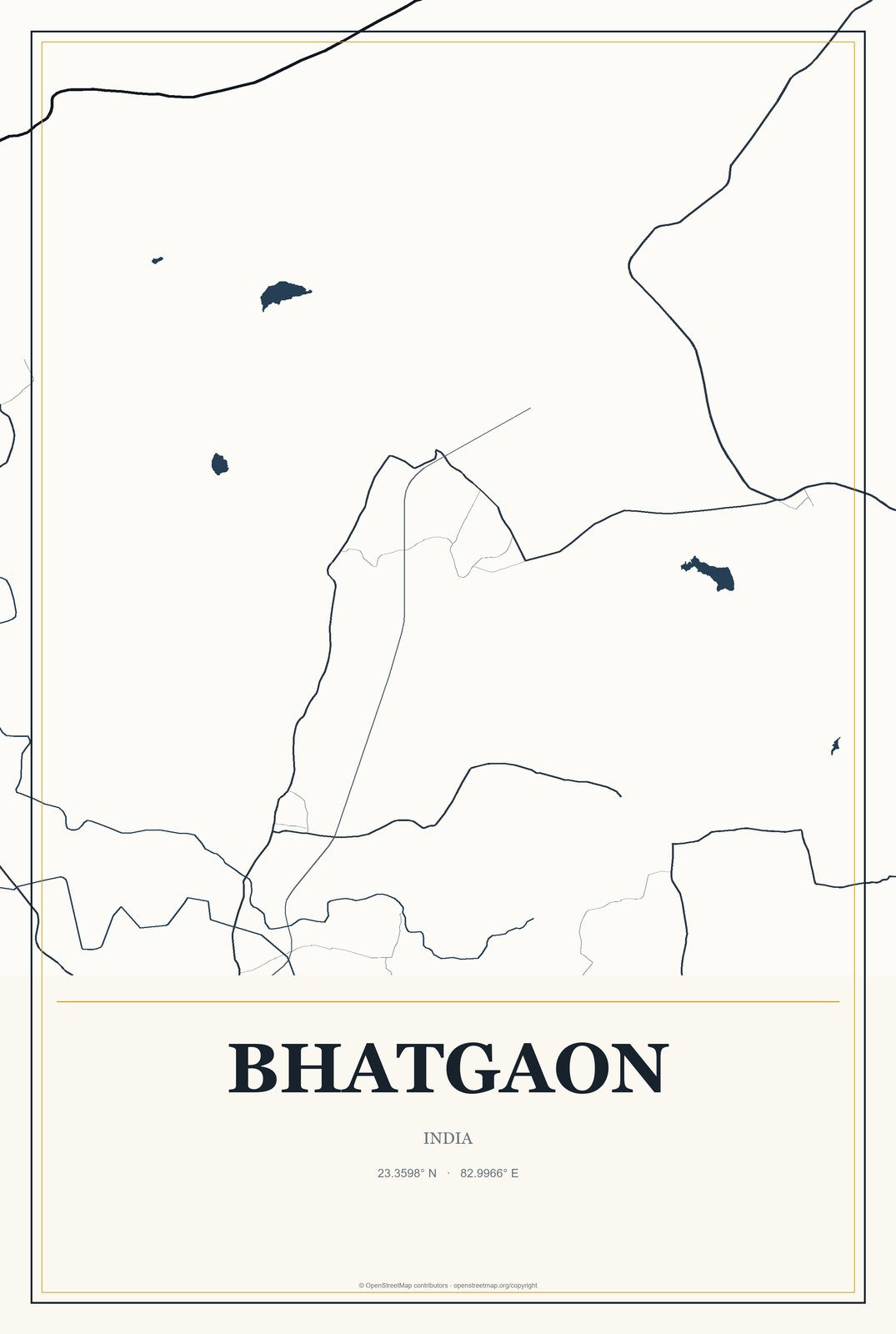 Bhatgaon, India City Map Aluminum Sign in Citrine Modern style