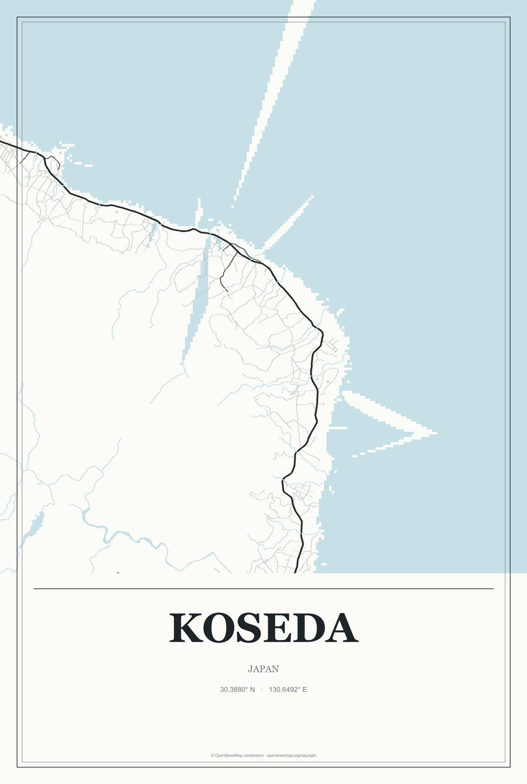 Koseda, Japan City Map Aluminum Sign in Gallery Air style