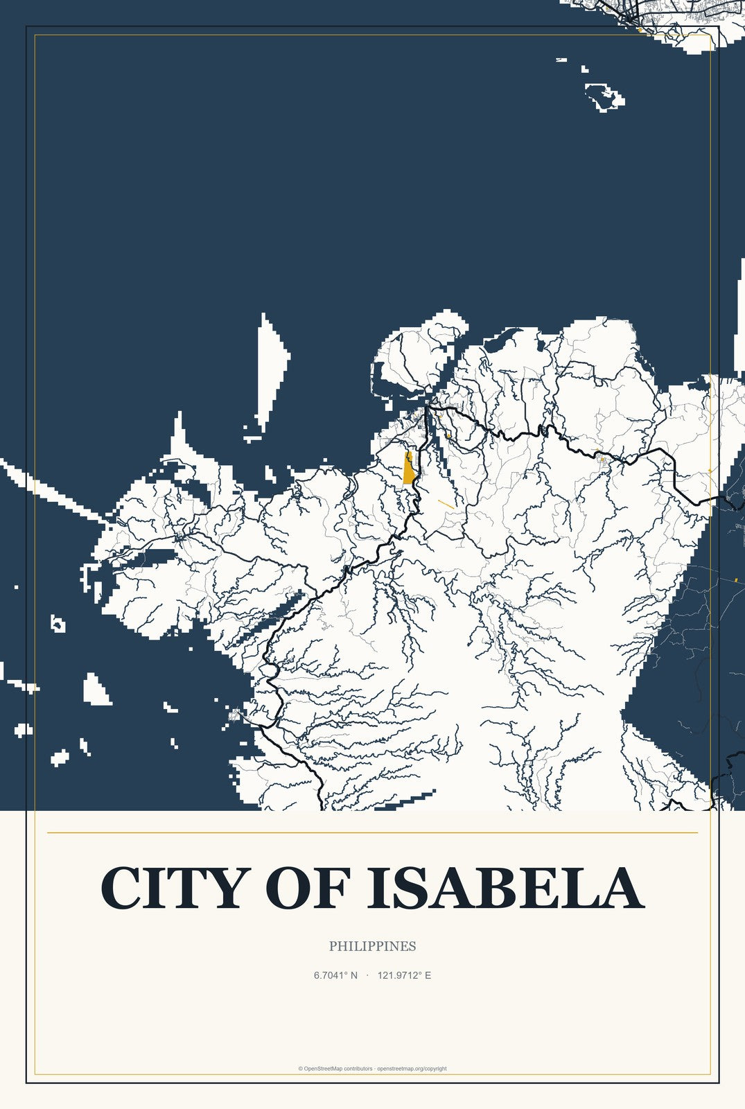 City of Isabela, Philippines City Map Aluminum Sign in Citrine Modern style