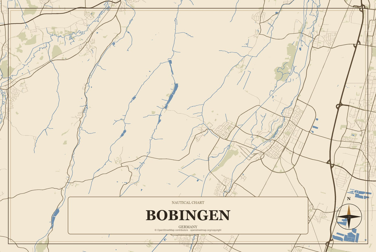 Bobingen, Germany City Map Aluminum Sign in Heritage Nautical style