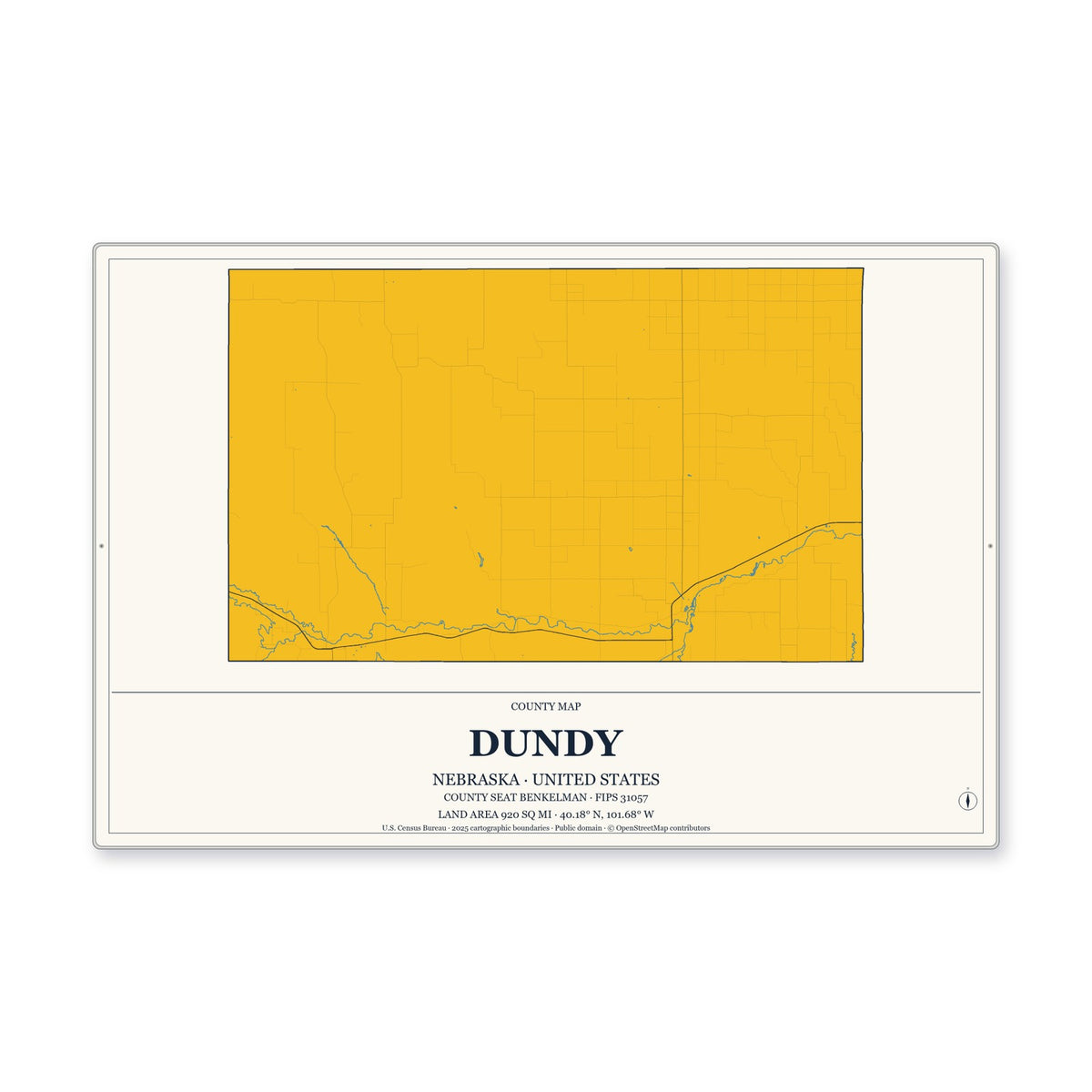 Dundy County, Nebraska Map Aluminum Sign in Citrine Modern style