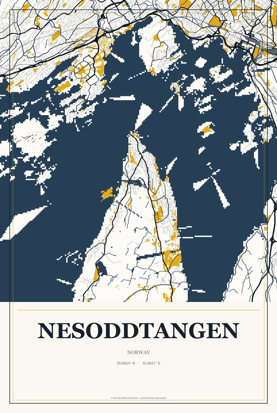 Nesoddtangen, Norway City Map Aluminum Sign in Citrine Modern style