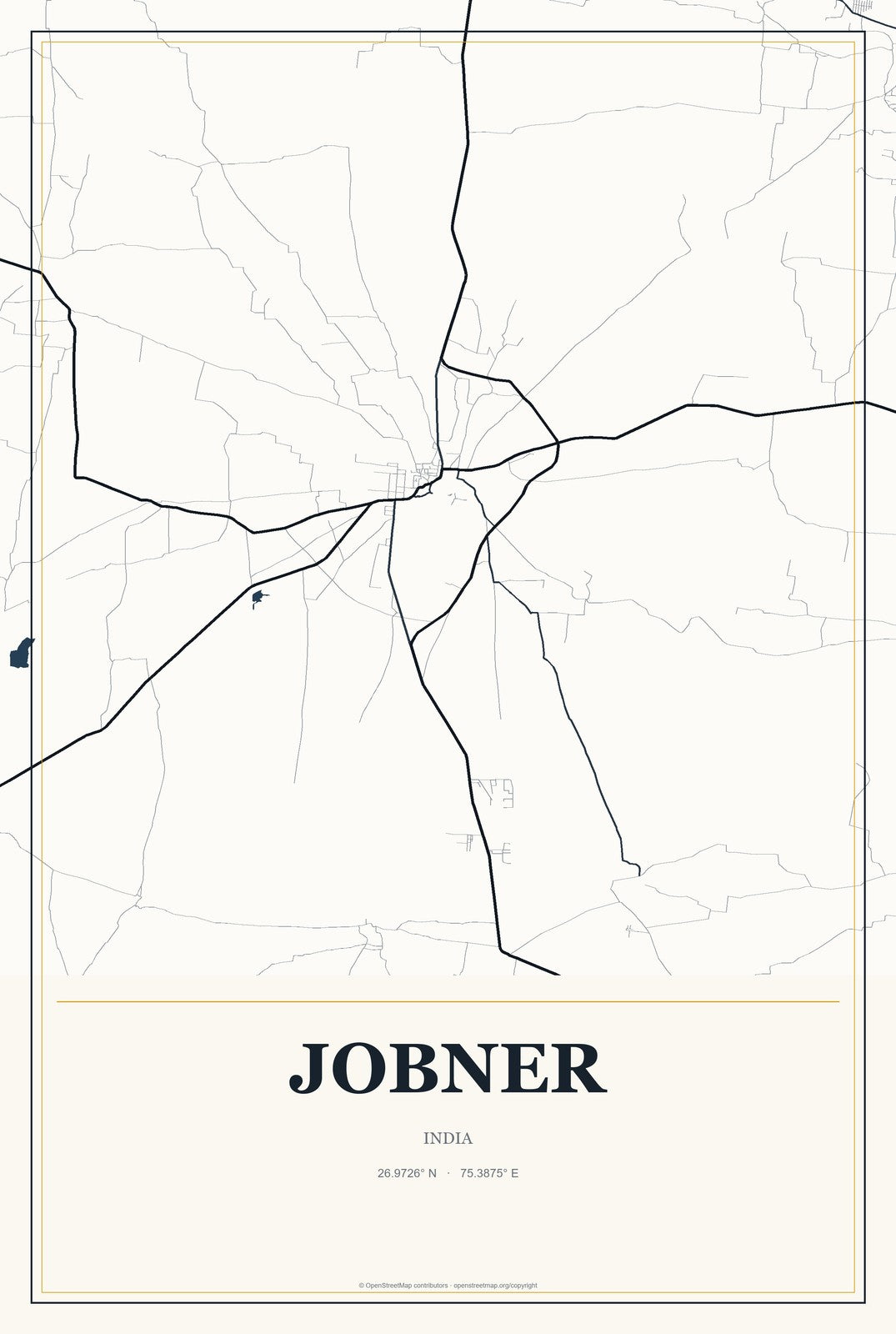 Jobner, India City Map Aluminum Sign in Citrine Modern style