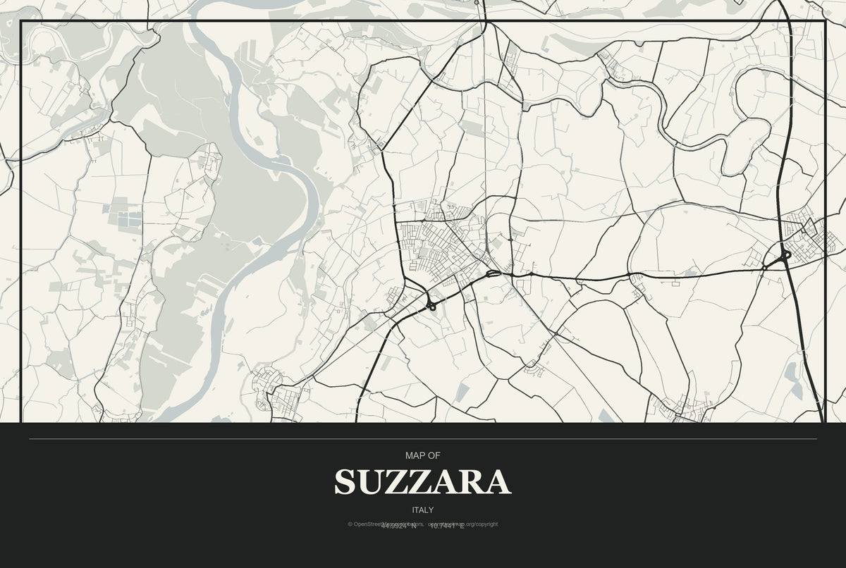 Suzzara, Italy City Map Aluminum Sign in Museum Plaque style