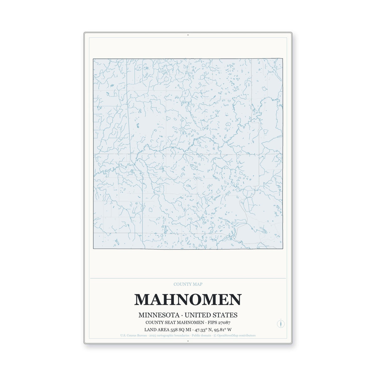Mahnomen County, Minnesota Map Aluminum Sign in Gallery Air style