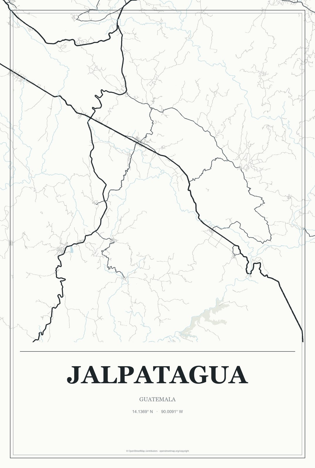 Jalpatagua, Guatemala City Map Aluminum Sign in Gallery Air style