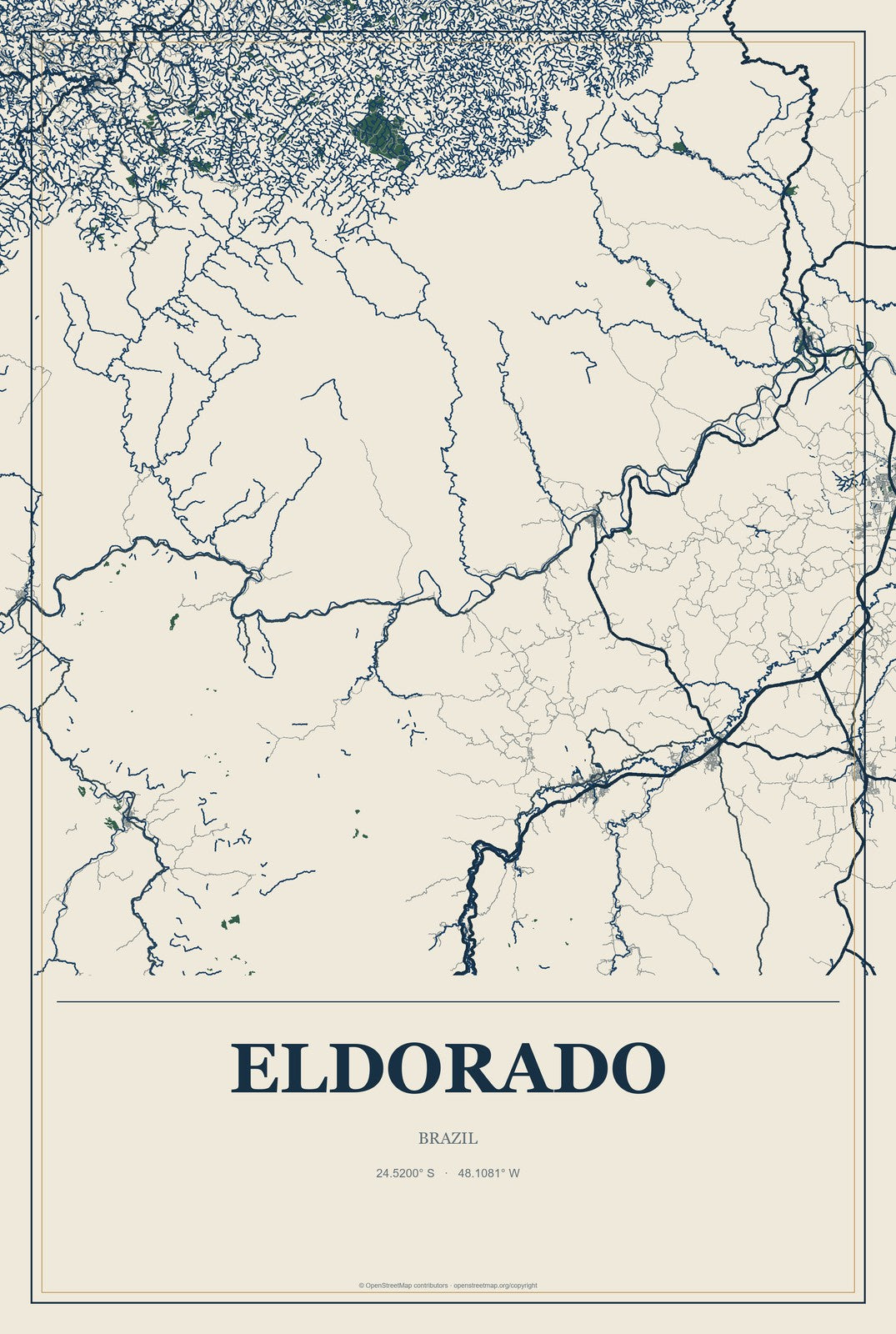 Eldorado, São Paulo, Brazil City Map Aluminum Sign in Coastal Cutout style