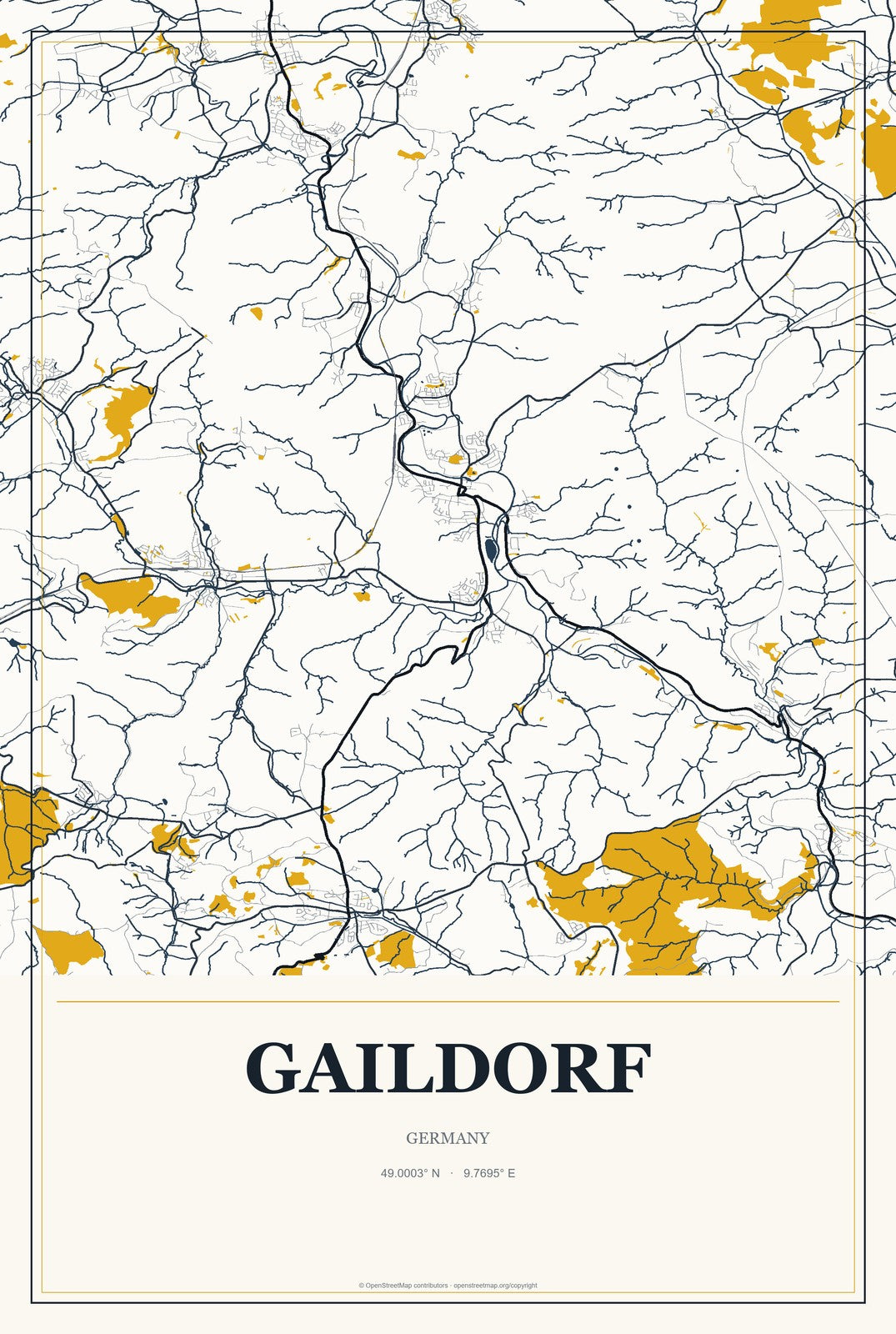 Gaildorf, Germany City Map Aluminum Sign in Citrine Modern style