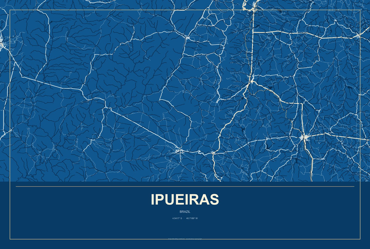 Ipueiras, Piauí, Brazil City Map Aluminum Sign in Harbor Cobalt style