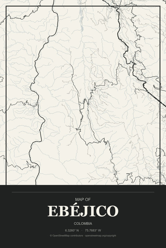 Ebéjico, Colombia City Map Aluminum Sign in Museum Plaque style