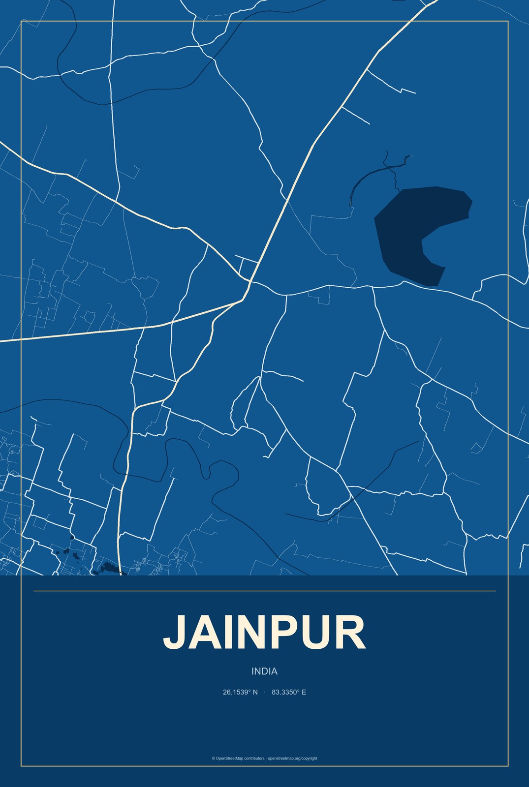 Jainpur, India City Map Aluminum Sign in Harbor Cobalt style