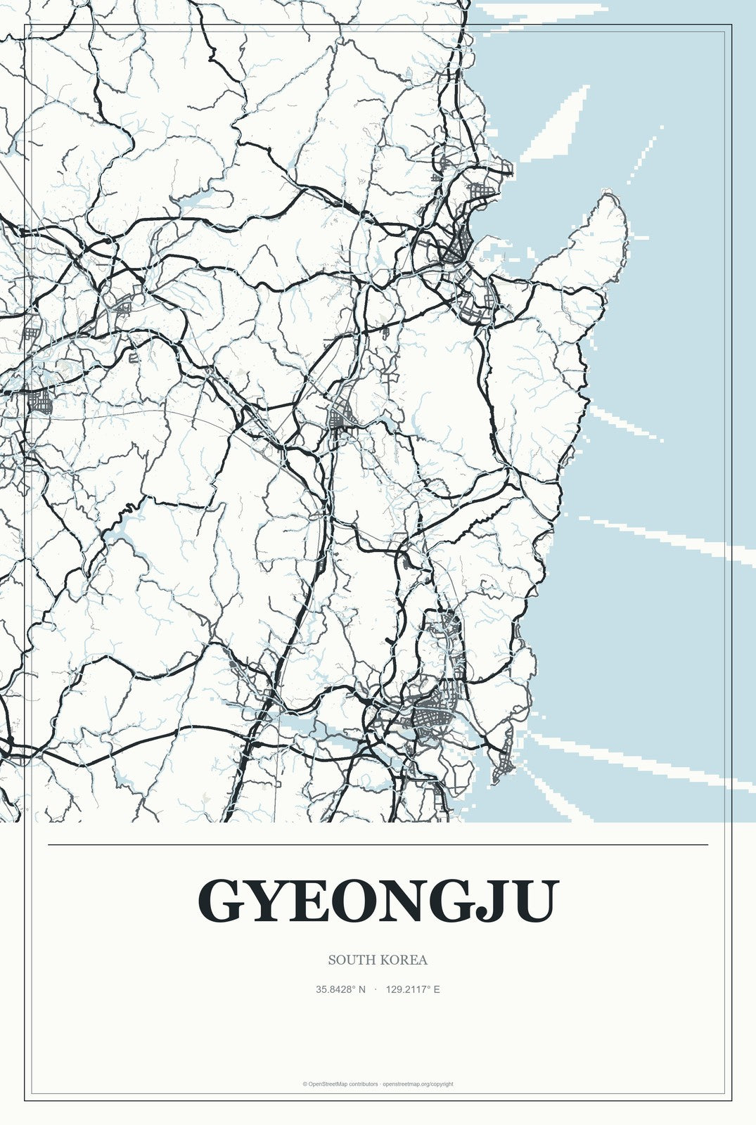 Gyeongju, South Korea City Map Aluminum Sign in Gallery Air style