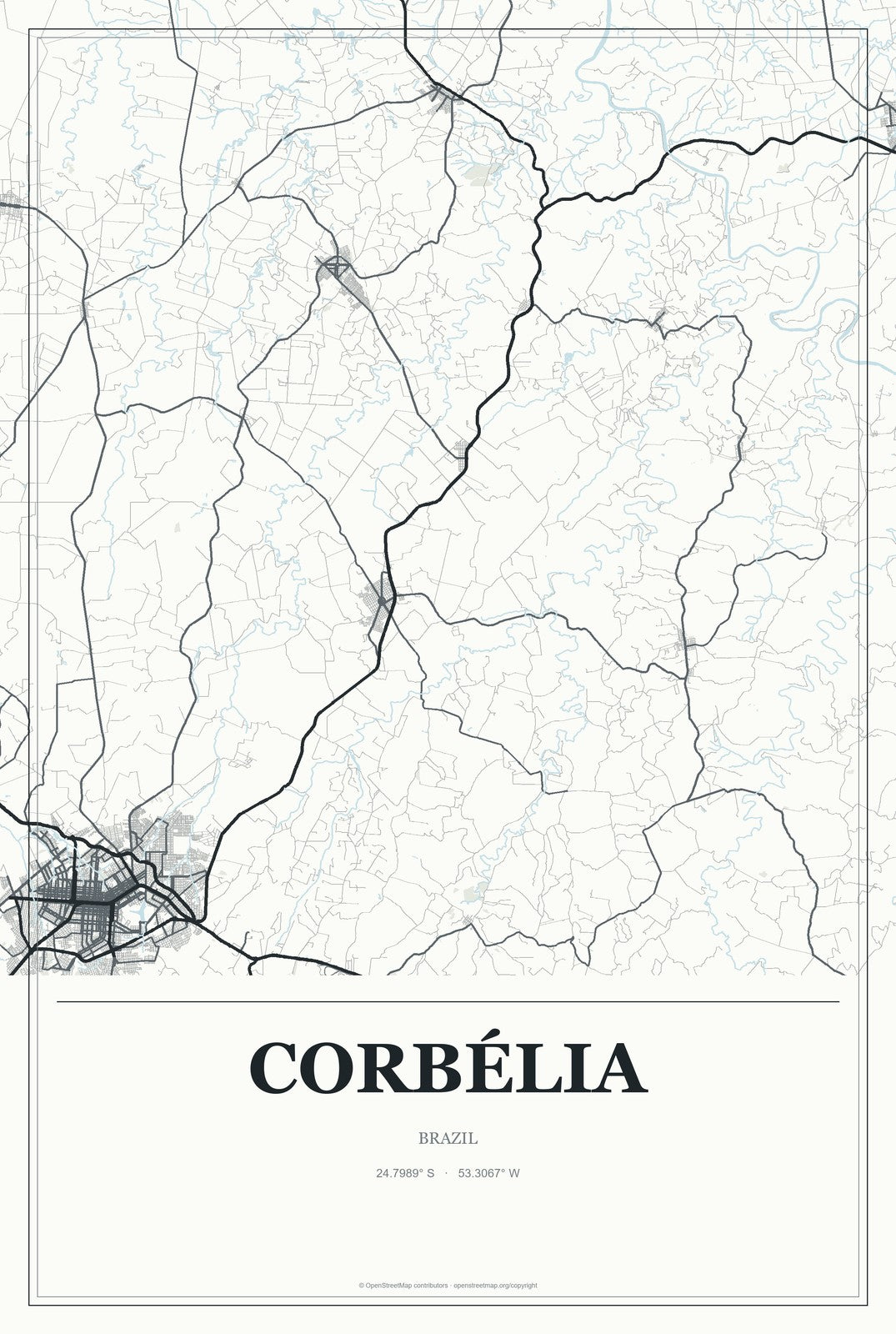 Corbélia, Brazil City Map Aluminum Sign in Gallery Air style