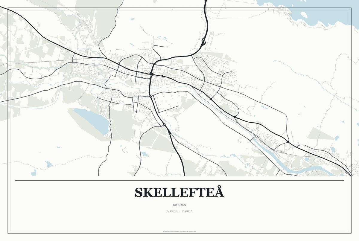 Skellefteå, Sweden City Map Aluminum Sign in Gallery Air style
