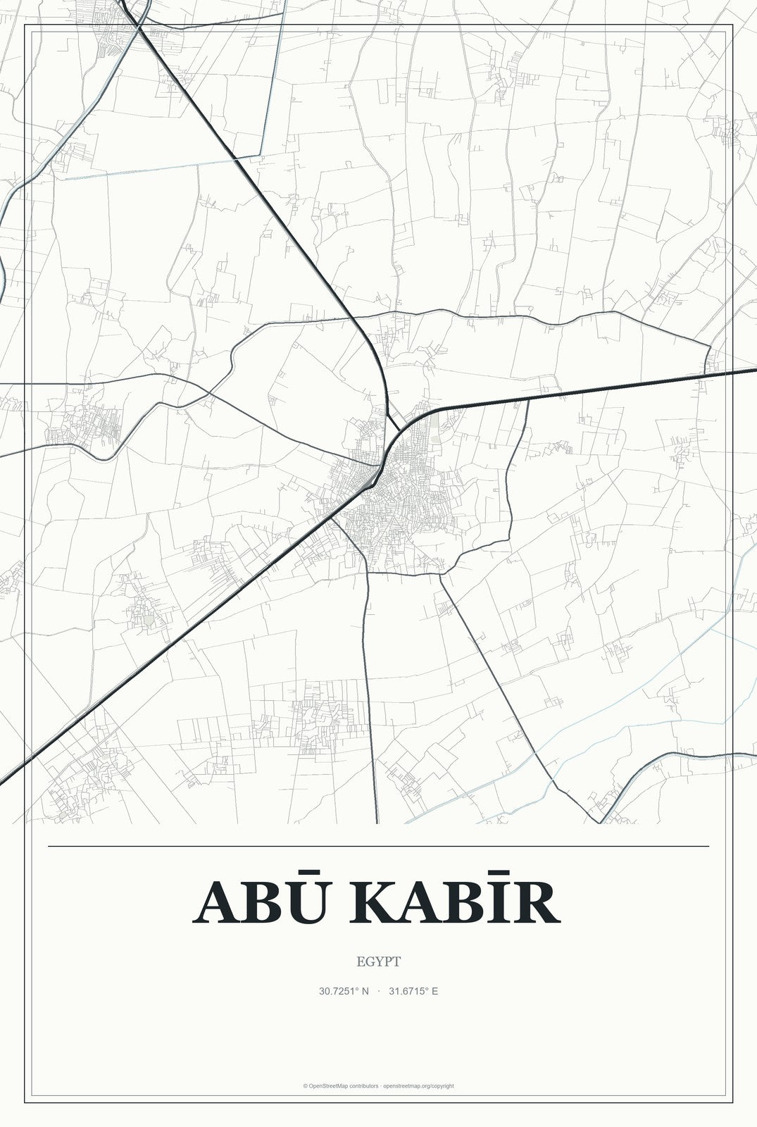 Abū Kabīr, Egypt City Map Aluminum Sign in Gallery Air style