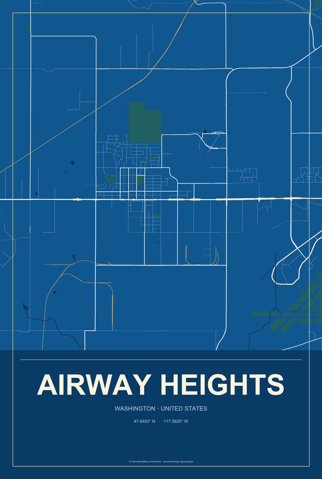 Airway Heights, Washington City Map Aluminum Sign in Harbor Cobalt style
