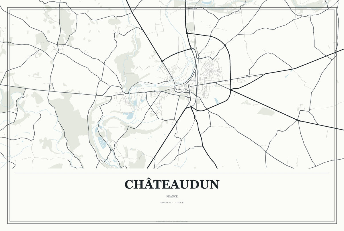 Châteaudun, France City Map Aluminum Sign in Gallery Air style