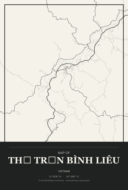 Thị Trấn Bình Liêu, Vietnam City Map Aluminum Sign in Museum Plaque style