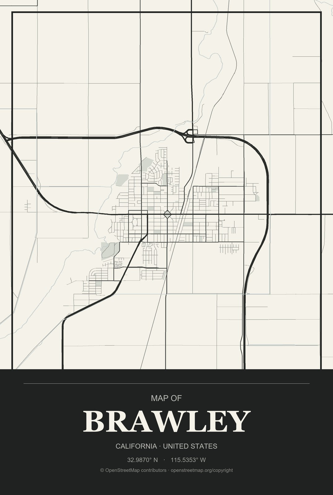 Brawley, California City Map Aluminum Sign in Museum Plaque style
