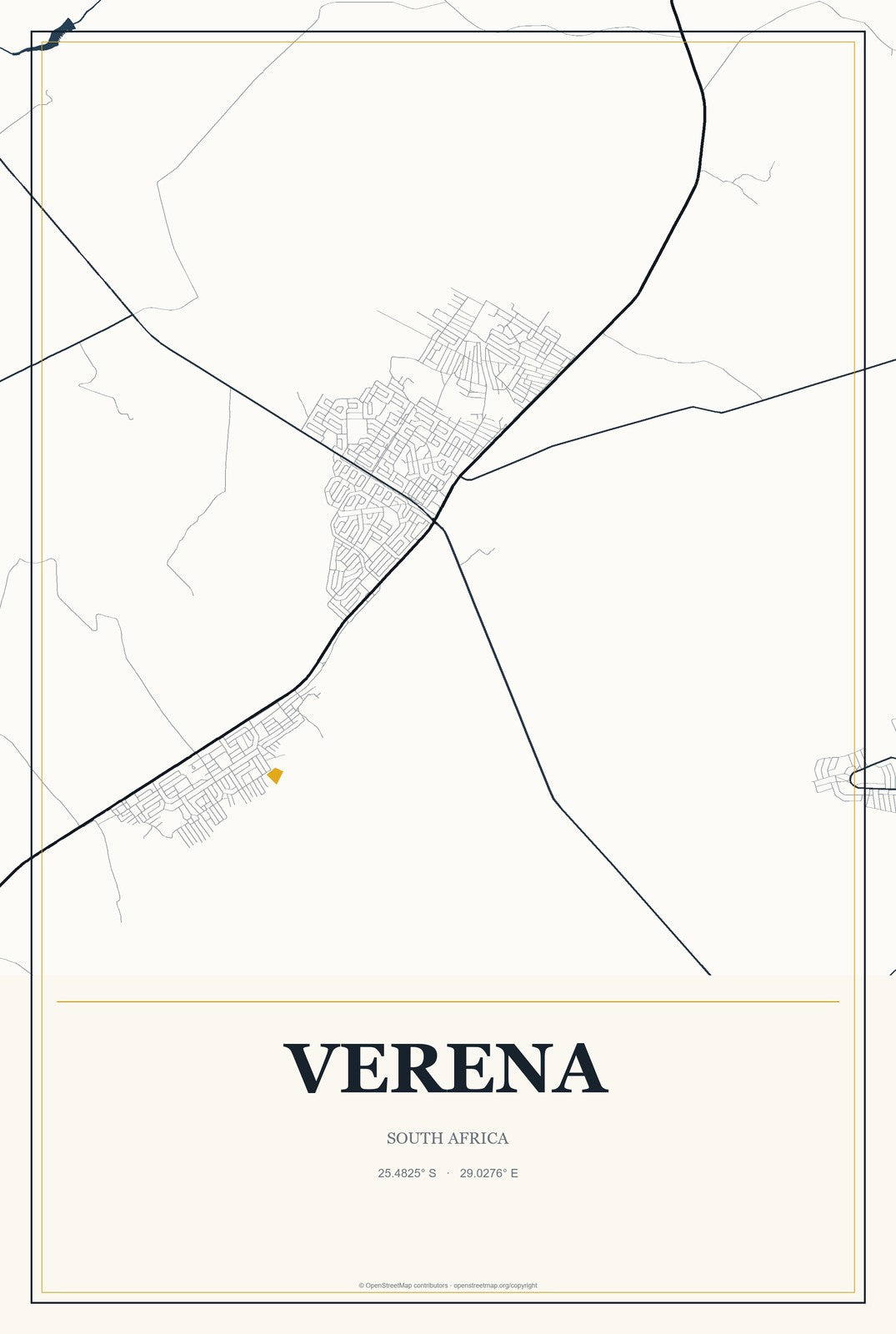Verena, South Africa City Map Aluminum Sign in Citrine Modern style